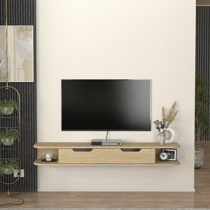 Suport TV de perete Karjali 150x30x19 cm efect lemn stejar [en.casa]