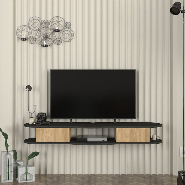 Suport TV de perete Nyskiri 150x35x19 cm antracit/efect lemn stejar [en.casa]