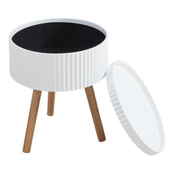 Masuta rotunda cu spatiu depozitare Bongard 48x38 cm alb/natur [en.casa]
