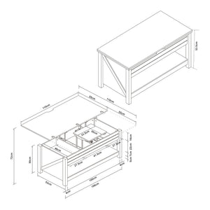 Masa cafea cu blat extesibil si ce se poate ridica Kasama 110x55x54 cm efect lemn nuc/alb [en.casa]