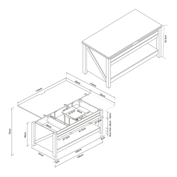 Masa cafea cu blat extesibil si ce se poate ridica Kasama 110x55x54 cm efect lemn nuc/alb [en.casa]