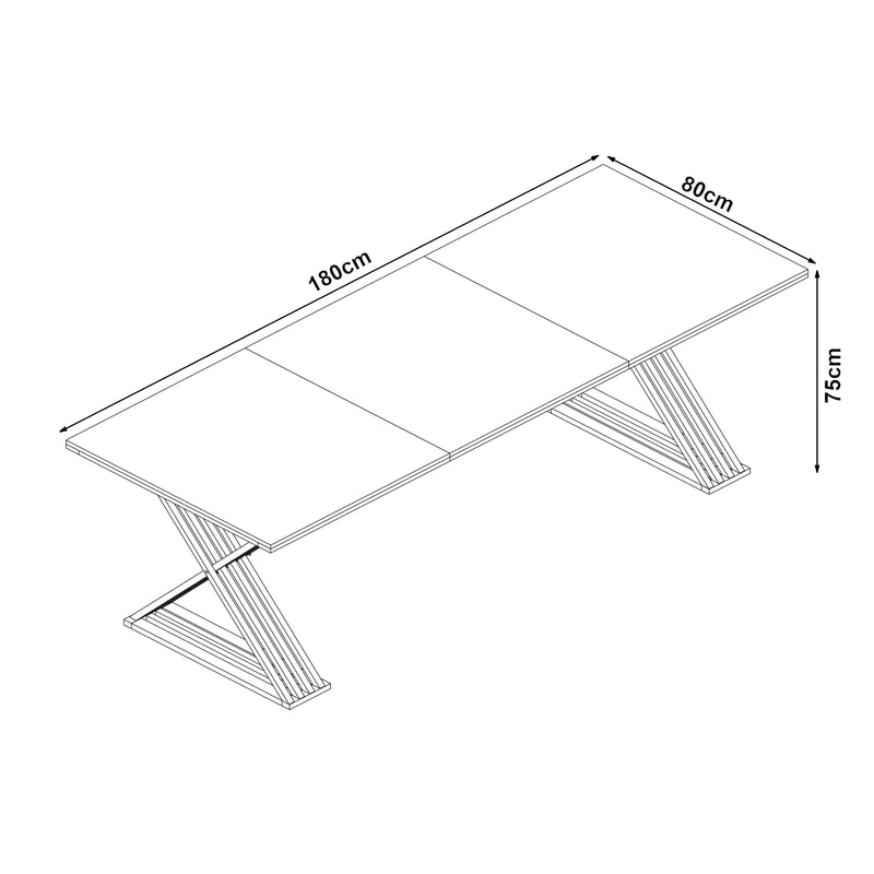 Schiță cotată Masa sase persoane Hujaari 180x80x75 cm alb marmorat/auriu [en.casa]