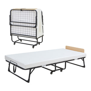 Pat pliabil cu saltea Lustendi 200x90 cm otel negru [en.casa]