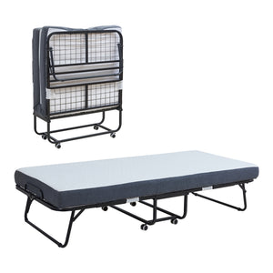 Pat metalic pliabil cu saltea spuma memorie Borjavle 200 x 90 cm negru [en.casa]