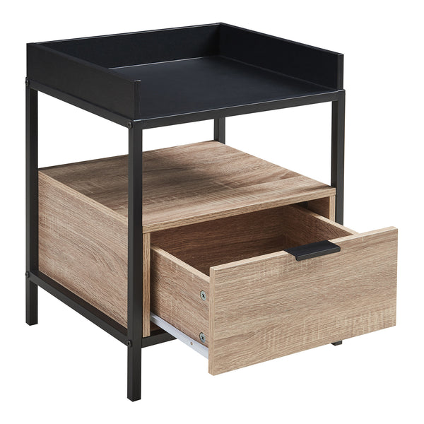 Noptiera cu sertar Belana 50x40x35 cm negru/efect stejar [en.casa]