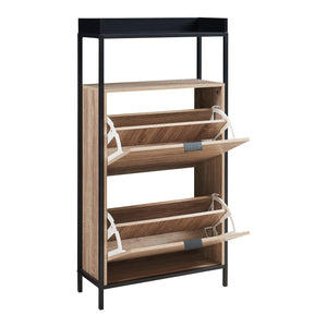 Dulap pantofi cu 2 usi rabatabile Belana 115x60x23 cm negru/efect stejar [en.casa]
