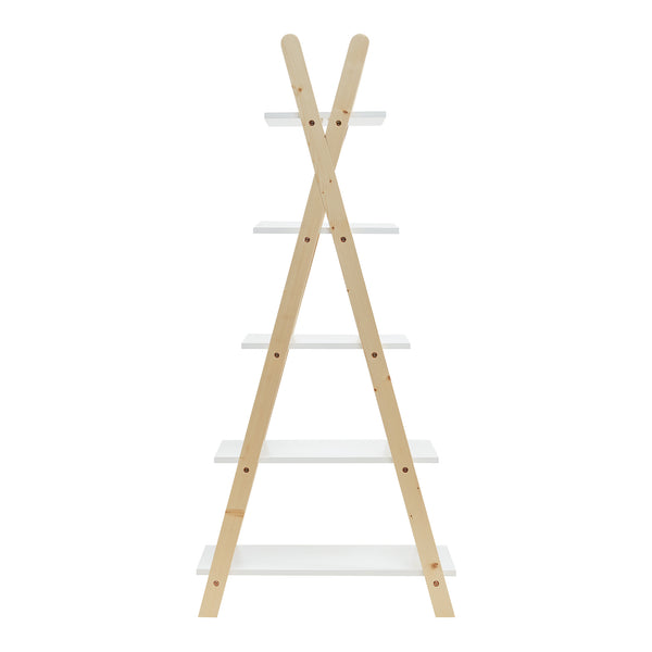 Raft carti design cort copii Vanlilu 145x65x32 cm natur/alb [en.casa]