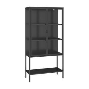 Vitrina Borshavisa 160x80x35 cm otel negru cu 2 usi si 1 raft [en.casa]