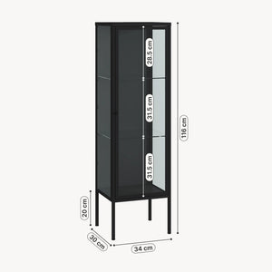 Vitrina Borshavisa 116x34x30 cm otel sticla negru [en.casa]