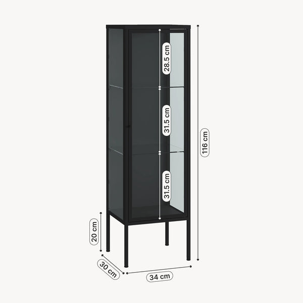 Vitrina Borshavisa 116x34x30 cm otel sticla negru [en.casa]