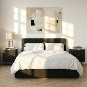 Set 2 buc noptiera cu sertare Olvehok 55x52x38 cm albmarmorat/negru [en.casa]