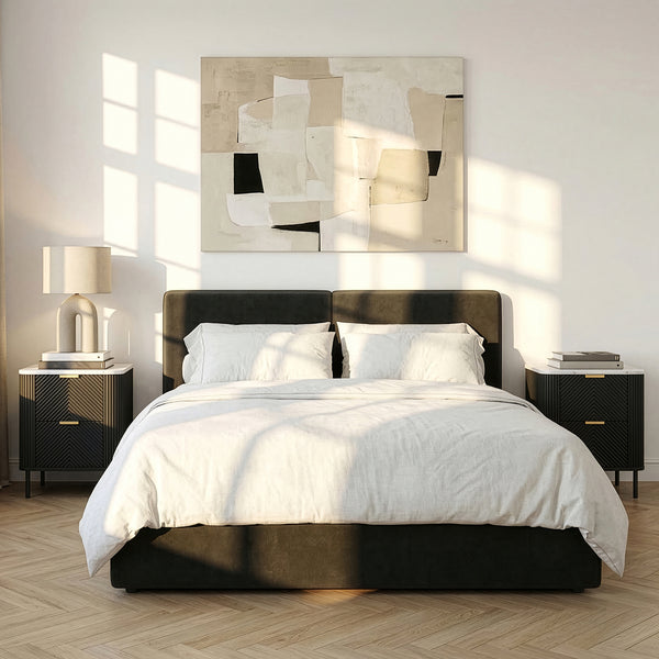 Set 2 buc noptiera cu sertare Olvehok 55x52x38 cm albmarmorat/negru [en.casa]