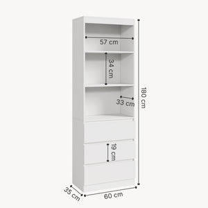 Raft carti Les 180x60x35 cm alb cu 3 sertare [en.casa]