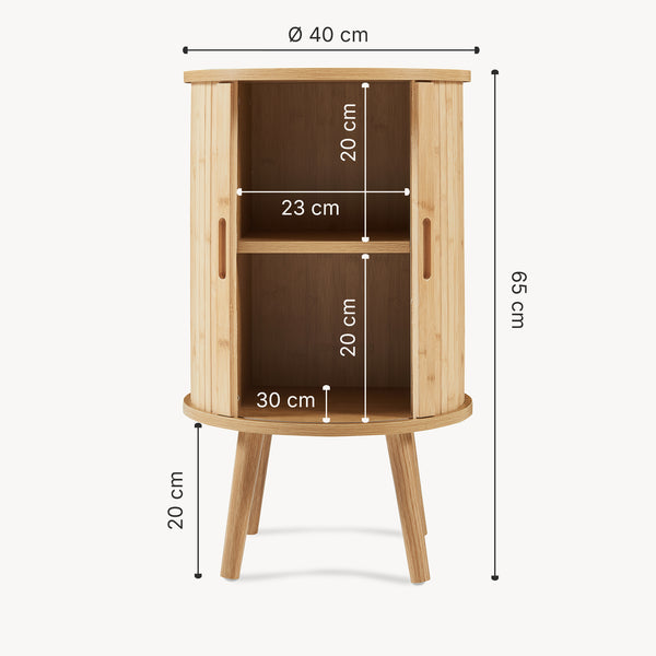 Noptiera cilindru cu 2 usi glisante Nordkapp 65x40 cm bambus natur [en.casa]