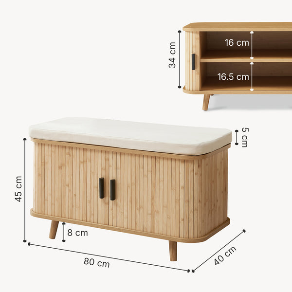 Dulap pantofi - banca cu perna pentru sezut si usi glisante Tvedestrand 50x80x40 cm natur/bej [en.casa]