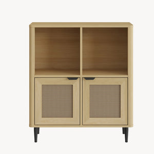 Comoda cu 2 usi si 2 rafturi Lukhomso 85x75x30 cm efect stejar/efect ratan/negru [en.casa]