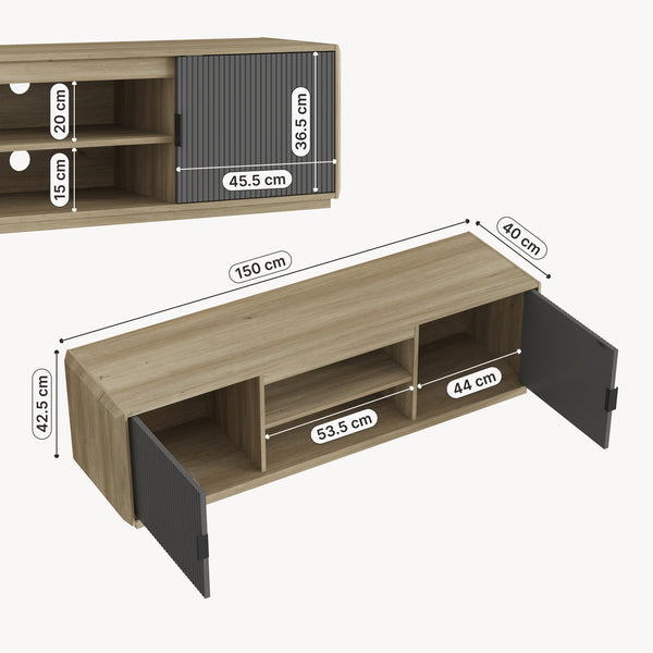 Dulap TV cu 2 usi si 2 rafturi Trömi mdf decor lemn stejar/gri [en.casa]