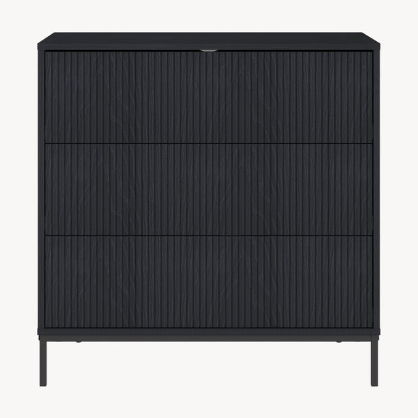 Comoda cu 3 sertare Nykapin 80x80x40 MDF negru structurat [en.casa]