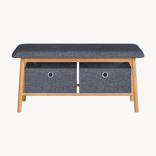 Bancă Vad cu 2 cutii de depozitare 90x30x45 cm Natur/Gri [en.casa]