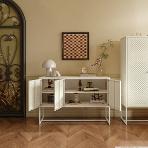 Comoda cu 3 usi Viitasaari 120x40x80 cm otel crem deschis [en.casa] 