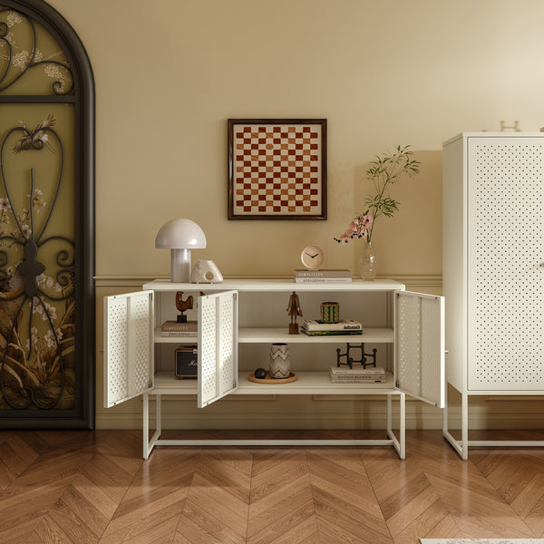 Comoda cu 3 usi Viitasaari 120x40x80 cm otel crem deschis [en.casa] 