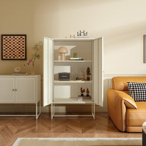 Comoda inalta cu 2 usi Viitasaari 150x80x40 cm otel crem deschis [en.casa] 