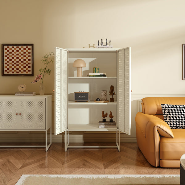 Comoda inalta cu 2 usi Viitasaari 150x80x40 cm otel crem deschis [en.casa] 