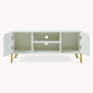 Comoda TV cu 2 usi Reyri 120x39x52 cm alb/auriu [en.casa]