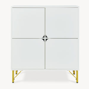 Comoda cu 4 usi si cadru metalic  Reyri 90x80x35 cm alb/auriu [en.casa]