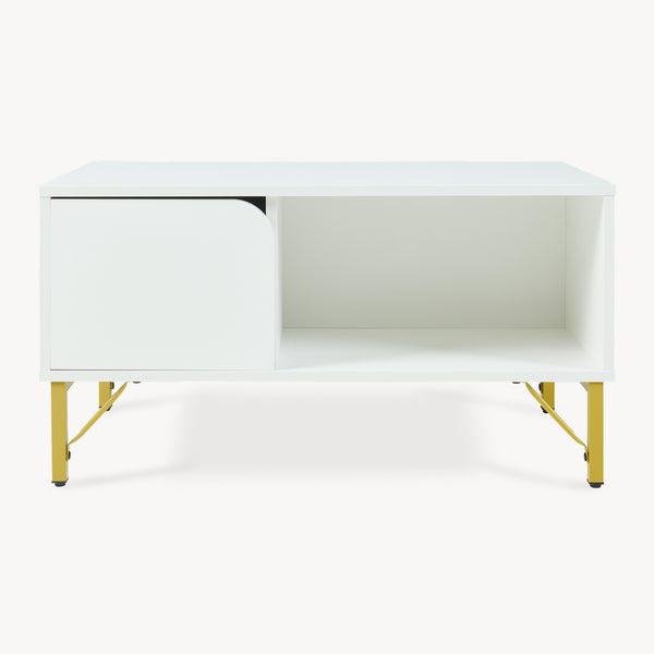 Masuta cafea cu usa si spatiu depozitare Reyri 80x45x42 cm alb/auriu [en.casa]