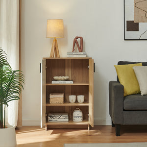 Dulap pantofi cu 2 usi bicolor Kenta 90x60x35 cm efect stejar Sonoma/alb [en.casa]