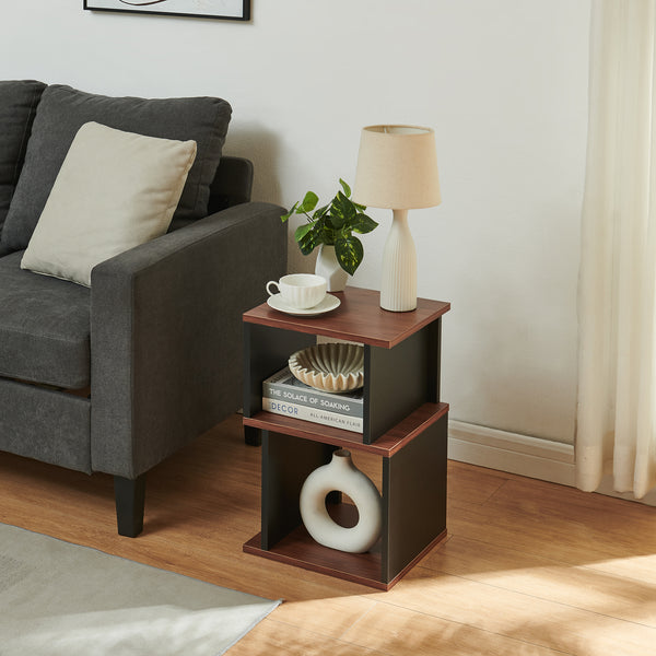 Masuta cu 2 spatii deschise depozitare Trond 50x33x29 cm negru/efect lemn nuc