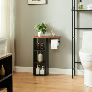 Suport de sine statator pt hartie WC cu 3 compartimente deschise Trond 60x40x16 cm negru/efect lemn nuc [en.casa]