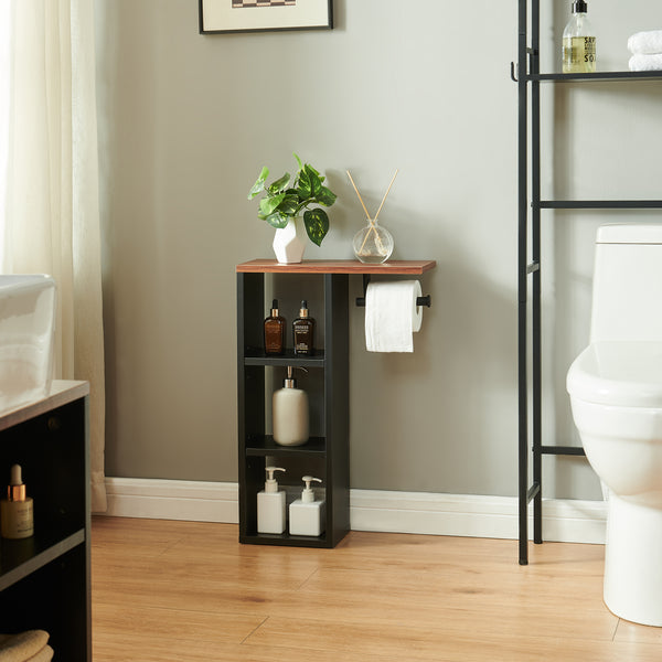 Suport de sine statator pt hartie WC cu 3 compartimente deschise Trond 60x40x16 cm negru/efect lemn nuc [en.casa]