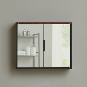 Dulap perete baie cu 2 usi cu oglinda Trond 50x60x15 cm engru/efect lemn nuc [en.casa]