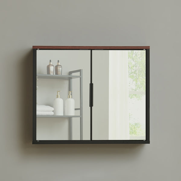 Dulap perete baie cu 2 usi cu oglinda Trond 50x60x15 cm engru/efect lemn nuc [en.casa]