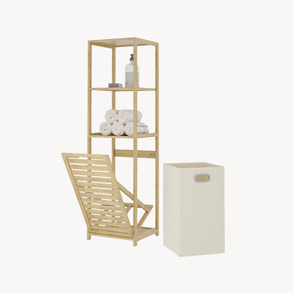 Raft baie cu cos detasabil pentru rufele murdare Anun 130x36x33 cm efect lemn/bej [en.casa]
