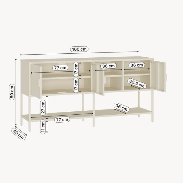 Servanta cu usi si rafturi Kliri 160x40x80 cm otel crem deschis [en.casa]