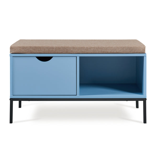 Banca cu sertar si spatiu depozitare pantofi Colwyn 80x40x45 cm albastru, negru, gri [en.casa]