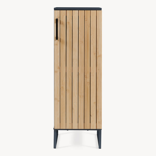 Dulap midi baie cu front din bambus si 3 spatii interioare Svanes 90x30x30 cm gri inchis/natur [en.casa]