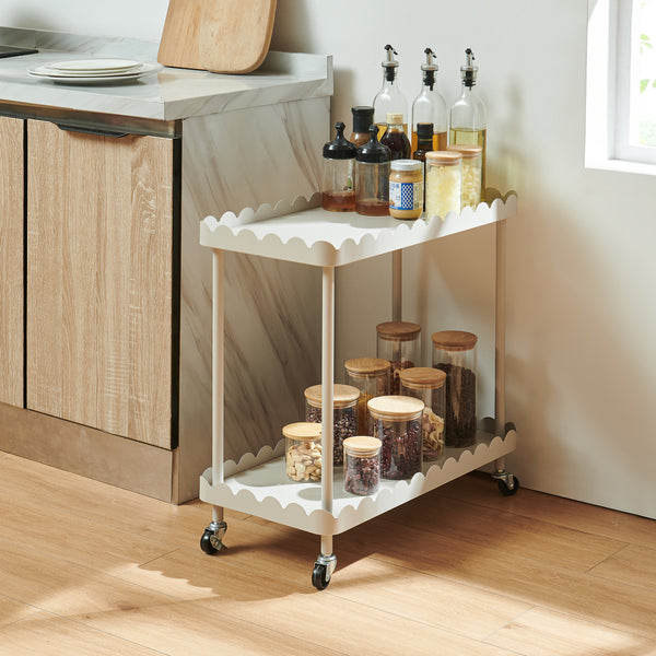 Carucior servire la masa cu 2 nivele si margine inaltata ondulata Bolmanralu 60x60x30 cm otel/pal gri [en.casa]