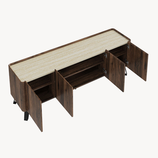 Dulap TV Trorlon 160x40x55 cm aspect nuc/Travertin [en.casa]