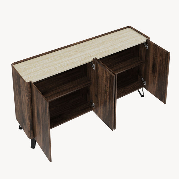 Sideboard Trorlon 160x40x83 cm aspect nuc/travertin [en.casa]