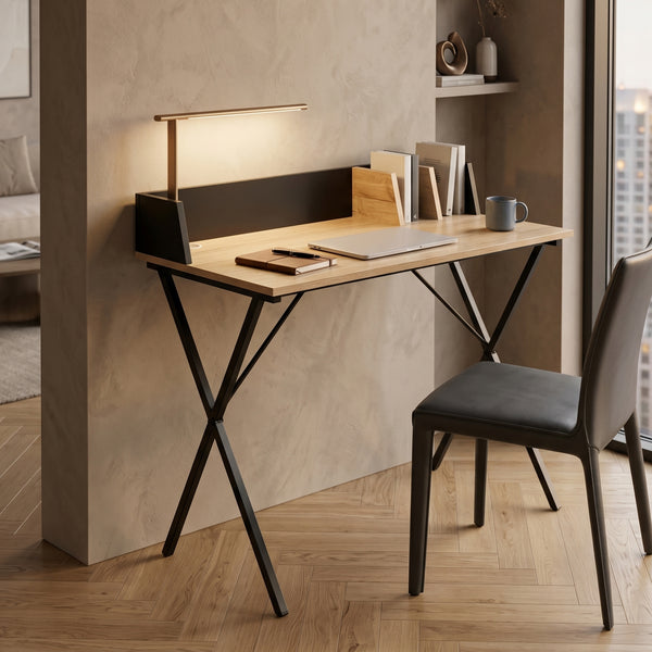 Birou Kappespoo 84x80x50 cm Negru/Aspect stejar [en.casa]