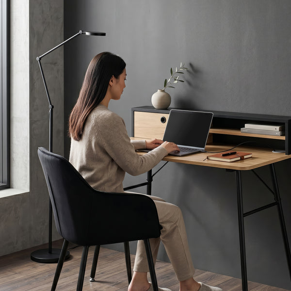 Birou cu sertar Var 93x90x50 cm negru, efect stejar [en.casa] 