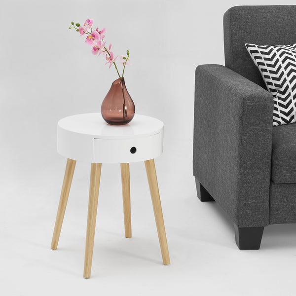 Masuta living Onix alb rotunda [en.casa]