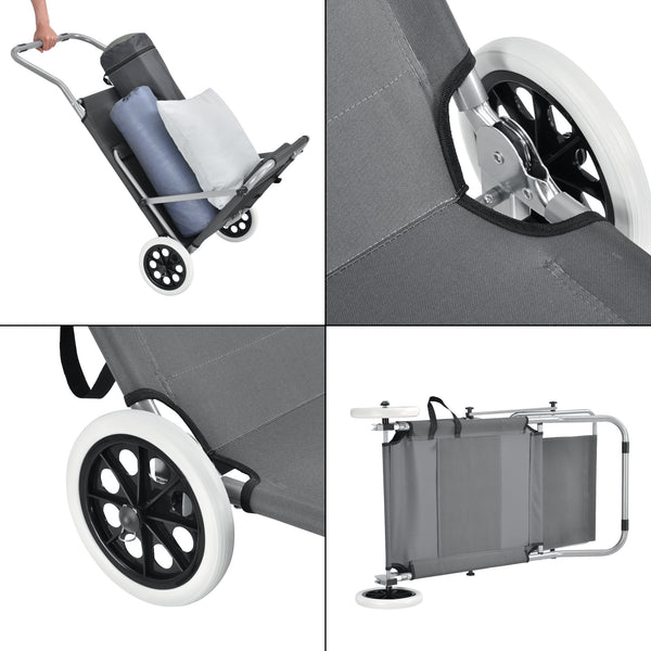 Set 2 bucati sezlong cu parasolar si roti Sonnenliege HTCB-1308 gri inchis [casa.pro]