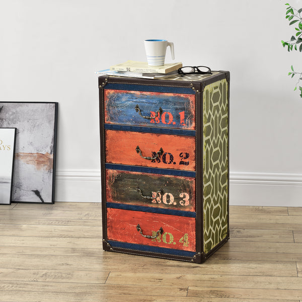 Comoda Goslar design industrial cu 4 sertare imitatie piele multicolor [en.casa]