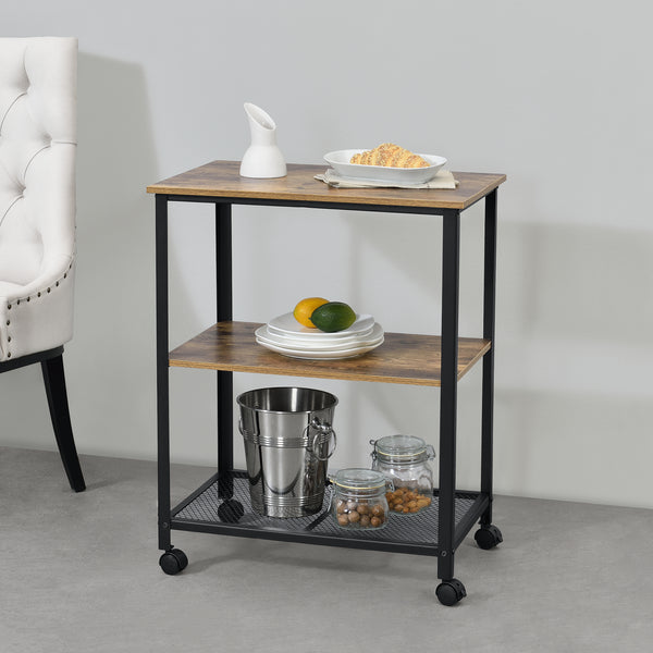Carucior servire la masa Freiburg cu 3 rafturi 10 Kg maro/negru [en.casa]