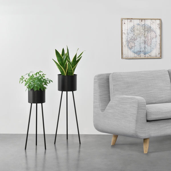 Suport flori Dalhem set 2 bucati metal negru masuri diferite [en.casa]